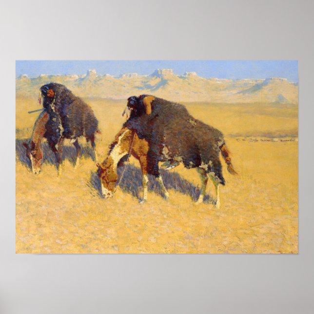 Póster Frederic Remington - Indianos Simulando Buffalo (Frente)