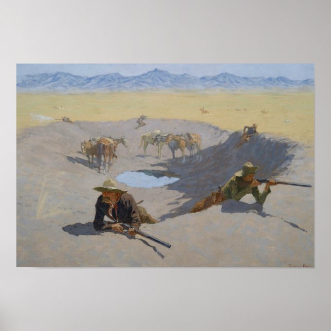 Póster Frederic Remington - Luta pela Waterhole (Frente)