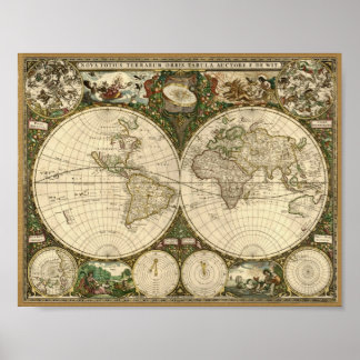 Poster Frederick de Wit 1660 Mapa do Mundo