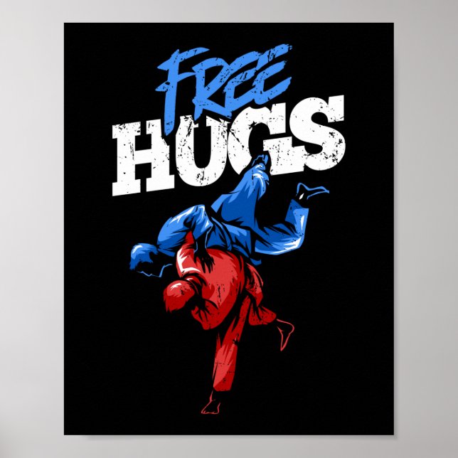 Poster Free Hugs Artes Marciais Jiu Jitsu Kung Fu (Frente)