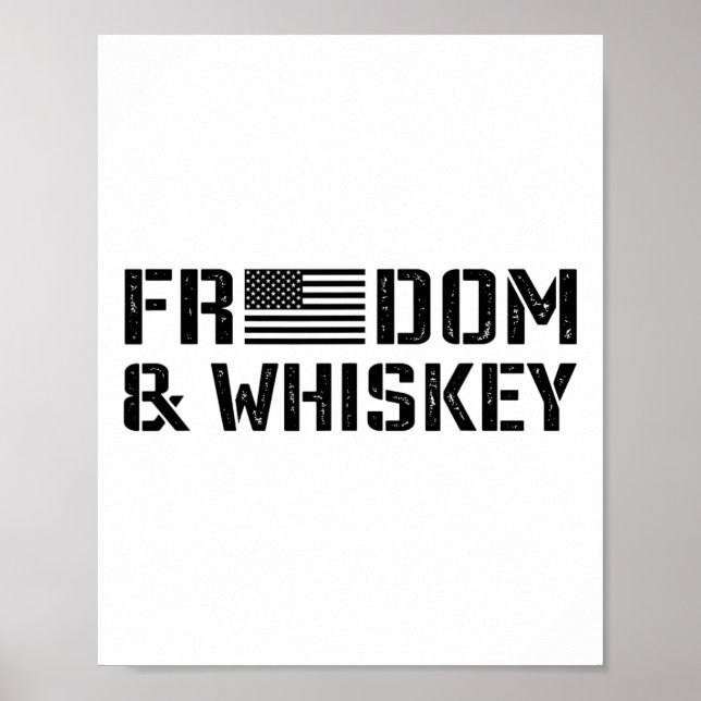 Poster Freedom And Whiskey - 4th Of July Usa Flag Funny M (Frente)
