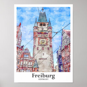 Poster Freiburg Germany Viagem Watercolor Hand Drawn