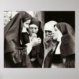 Poster Freiras Fumando Foto Vintage