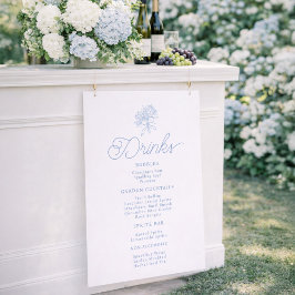 Poster French Blue Hydrangea Drinks Menu Sign
