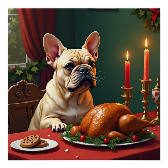 Póster French Bulldog Christmas Eve Feast Painting (Frente)