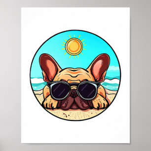 Poster Frenchie gostando da praia