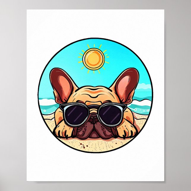 Poster Frenchie gostando da praia (Frente)