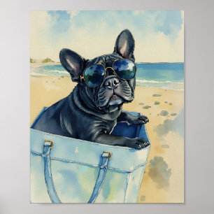 Poster Frenchie na Praia Aquarela
