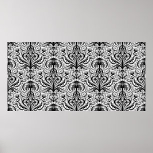 Poster Frente Floral Preta E Sem Costura