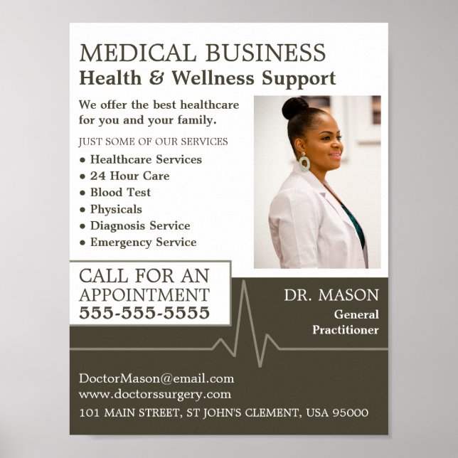 Poster Frequência Cardíaca, Médico Geral, Enfermeira, Méd (Frente)