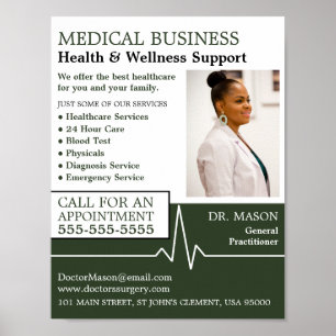 Poster Frequência Cardíaca, Médico Geral, Enfermeira, Méd