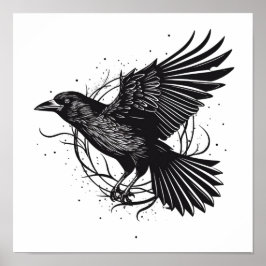 Poster Frequentes Raven Crow Black Mysic Norse Design