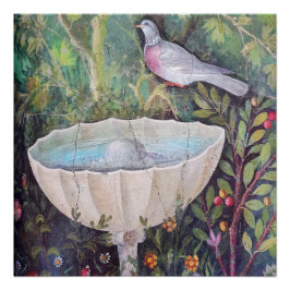 Póster Fresco de Pombo e uma Fonte, Pompeia