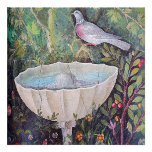 Póster Fresco de Pombo e uma Fonte, Pompeia