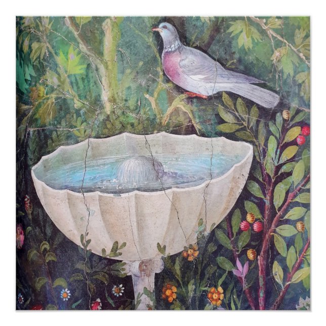 Póster Fresco de Pombo e uma Fonte, Pompeia (Frente)