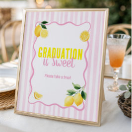 Poster Freshly Graduated Lemon Pink Stripes Dessert 
