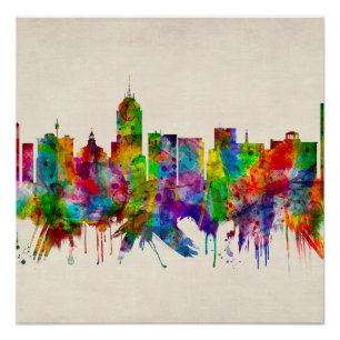 Póster Fresno California Skyline