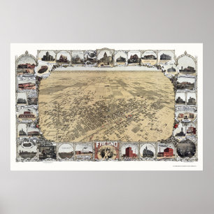Poster Fresno, mapa panorâmico de CA - 1901