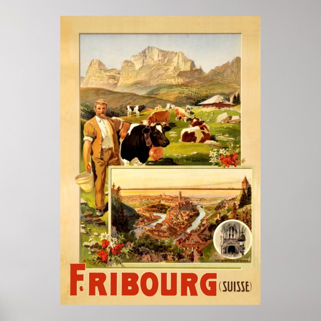 Poster Friburgo, a Cidade e Arredores, Suíça (Frente)