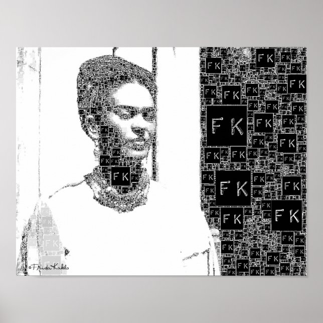 Póster Frida Kahlo Black and White Portrait (Frente)