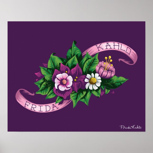 Poster Frida Kahlo | Buquê Floral Roxo (Frente)