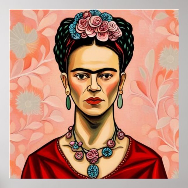 Poster Frida Kahlo modela com flores em seu cabelo (Frente)