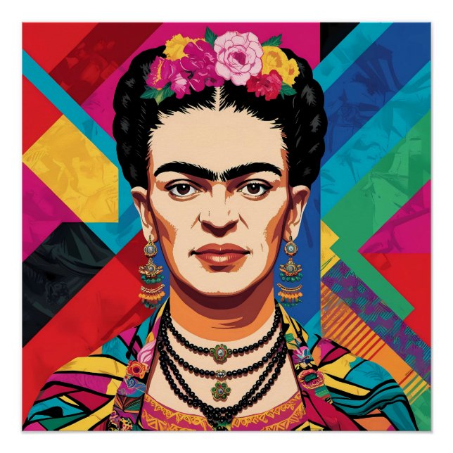 Póster Frida Kahlo Pop Art Retrato - Cores Vibrantes (Frente)