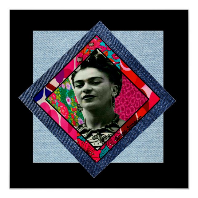 Póster Frida Kahlo Retro Pink Denim (Frente)
