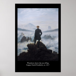 Poster Friedrich's Wanderer acima do mar de nevoeiro