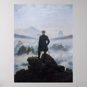 Poster Friedrich's Wanderer acima do mar de nevoeiro