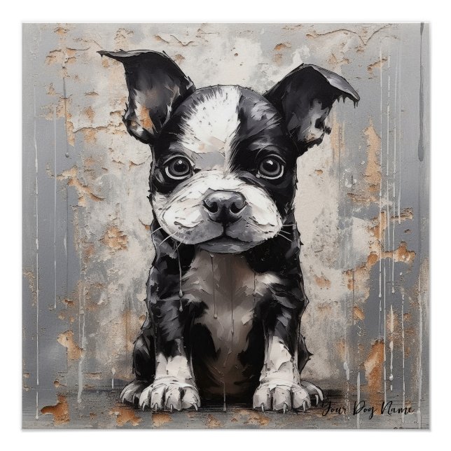 Póster Friendly Boston Terrier Puppy Dogs 005 - Raimon P (Frente)