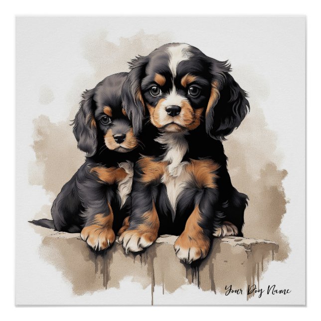 Póster Friendly Cavalier King Charles Spaniel Puppy Dogs (Frente)