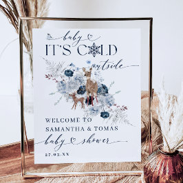 Poster Frio bebê fora do Chá de fraldas de veado floral d