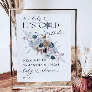 Poster Frio bebê fora do Chá de fraldas de veado floral d