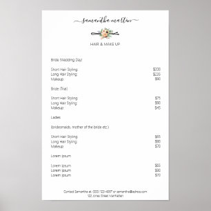 Poster Friseur Haarnadel Blumen Preishear