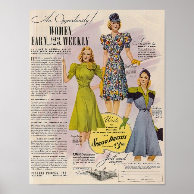 Poster Frocks de moda dos anos 40 (Frente)