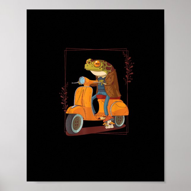 Poster Frog Scooter Mushroom Goblincore Academia (Frente)