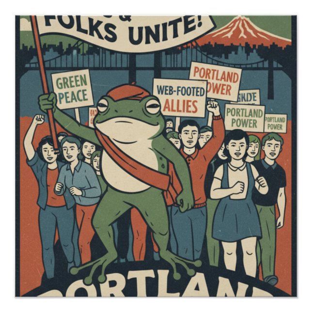 Póster Frogs & Folks Unite – Portland Solidarity Poster (Frente)