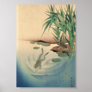 Poster Frogs in a Pond, Japanese Art circa 1800s