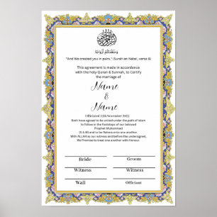 Poster Fronteira floral islâmica Certificado Nikkah