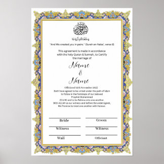 Poster Fronteira floral islâmica Certificado Nikkah