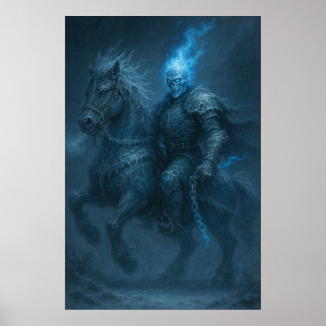 Poster Frostfire Rider — Blue Flame Ghost Horseman (Frente)