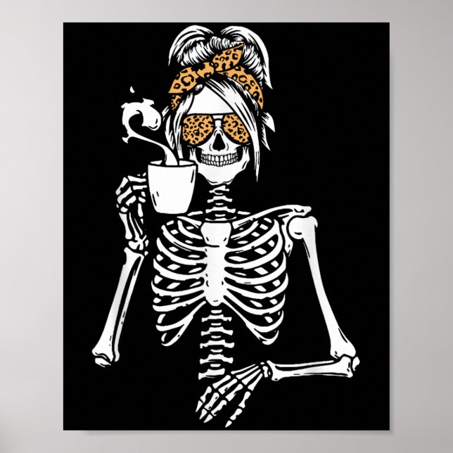 Poster Frouxo Esqueleto Com Cofre Bebendo Café Fantasia D (Frente)