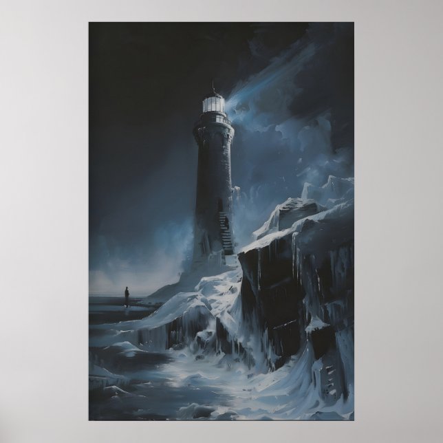Poster Frozen Lighthouse Winter Sea Art, Ocean Coastal (Frente)