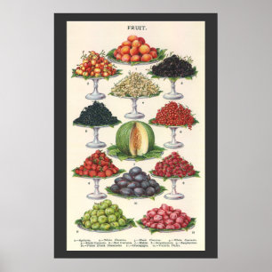 Poster Fruta Assorted alimentos do vintage em bandejas