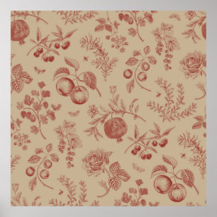 Poster Fruta, baga e flores. Padrão sem costura do outono