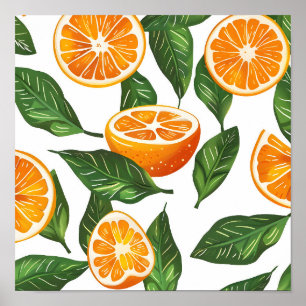 Poster Fruta Botânica Laranja Cítrica Sem Costura