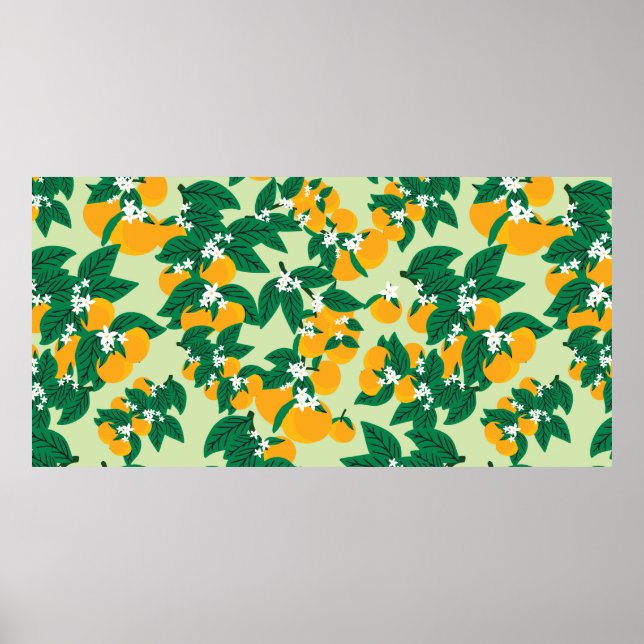 Poster Fruta cor de laranja com vinhetas verdes (Frente)