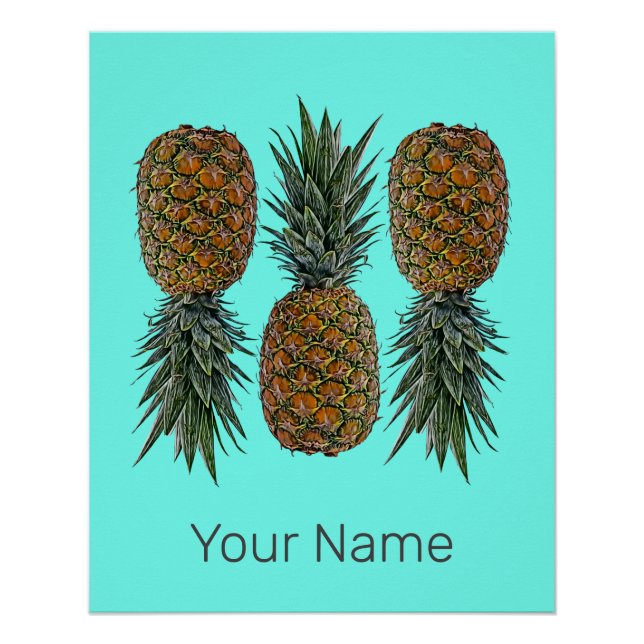 Póster Fruta de abacaxi Retro Vegan e Vegetariana (Frente)