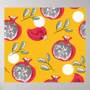 Poster Fruta De Garnet: Padrão De Vintagem Desenhado À Mã